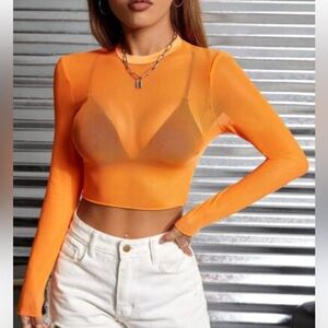 Orange‎ Sheer Long Sleeve Top